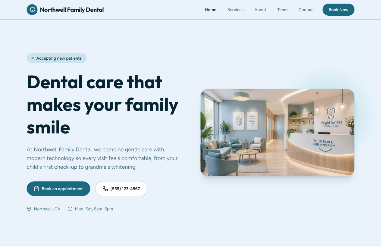 Northwell Family Dental clinic website design